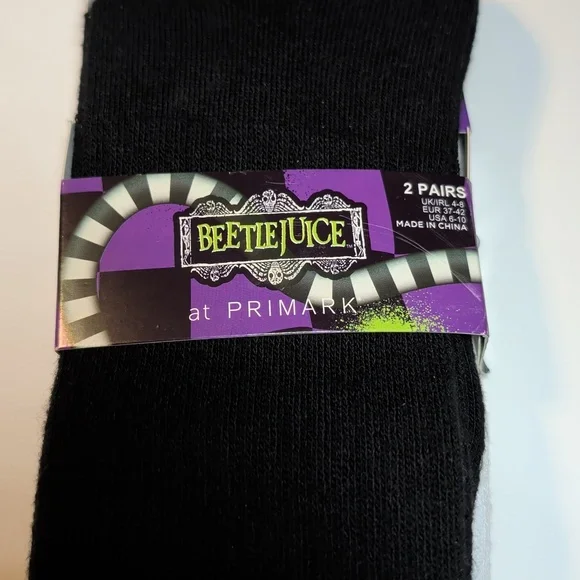 Primark Beetlejuice Knee High Socks 2 Pairs In The Pack - Picture 3 of 5